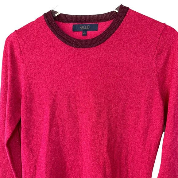 Rachel Roy Women's Metallic Ringer Pullover Sweater Wild Pink Large - Picture 5 of 9